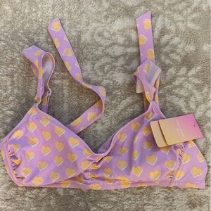 NWT Stoney Clover Lane Pink and Yellow Heart Swim Top